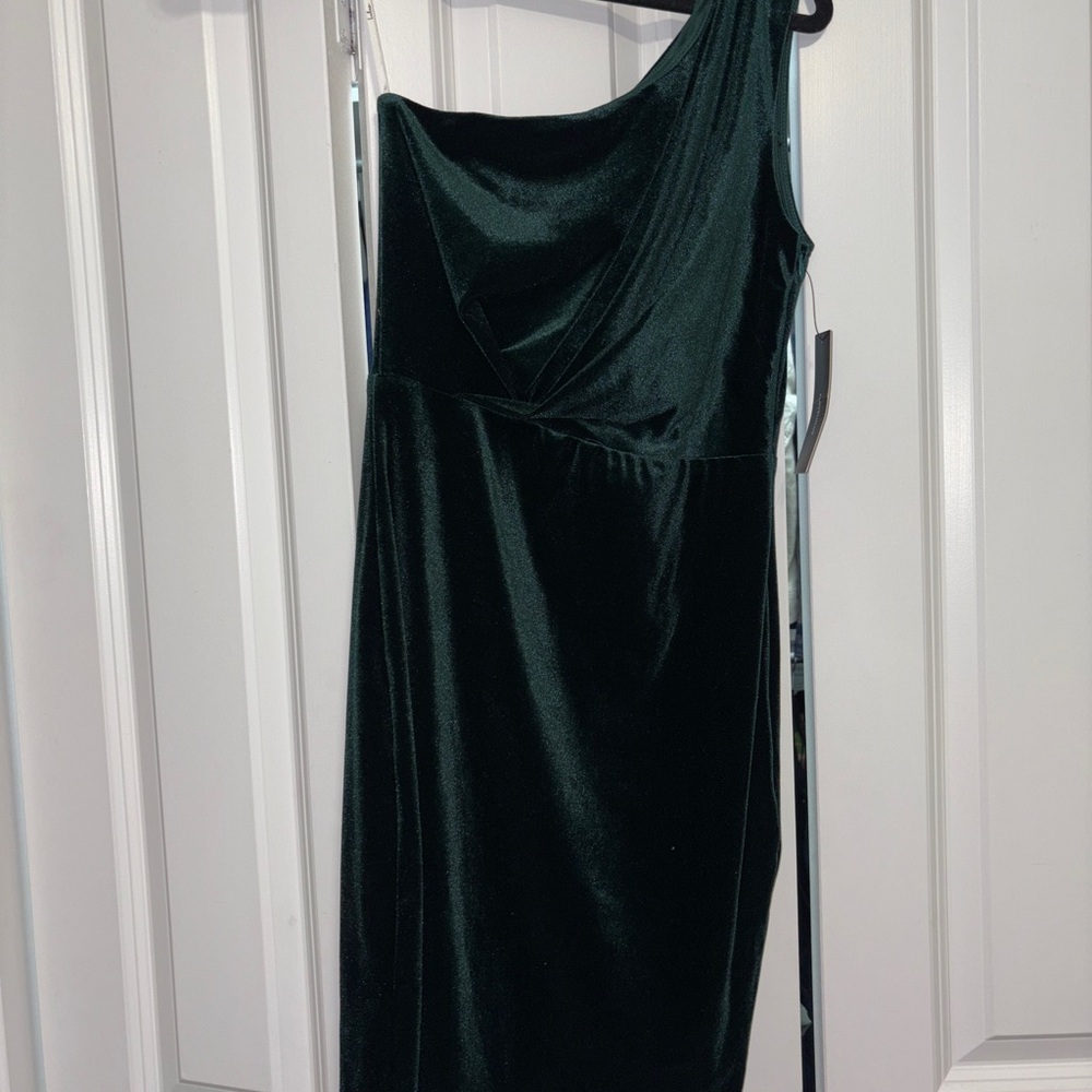 Lulu's One-Shoulder Dark Green Dress